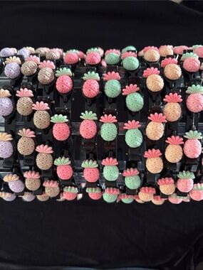 Colorful Pineapple Plastic Headbands with Mini Claw Clips Set Of 12